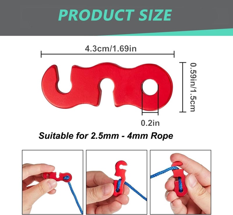 FUSAATOU Rope Tensioners Paracord Tightener Red Guy Lines 4mm Tent String Rope Cinch for Tent Tarp - Image 2